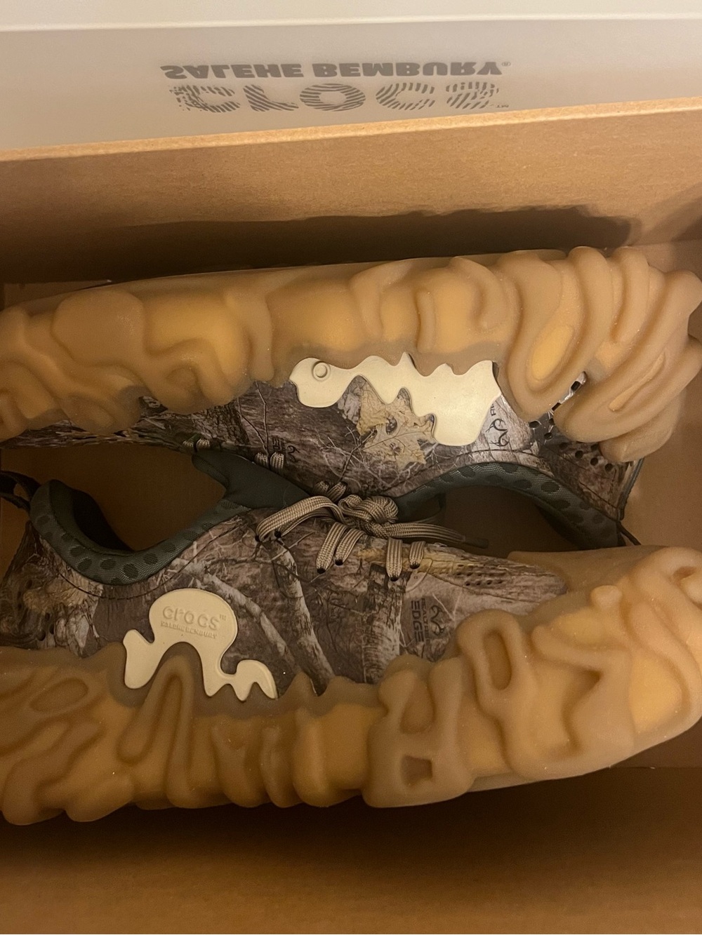 CROCS Women's Camouflage-Pattern Lace-Up Sneakers with Gum Soles